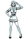 Sailor Girl Saluting Pose in Monochrome Style