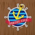 Vector : Sailors club logo with rope and badge on wood