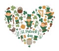 Vector Saint PatrickÃ¢â¬â¢s Day frame with leprechaun, shamrock isolated on white background. Irish holiday themed banner or Royalty Free Stock Photo