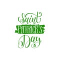 Vector Saint Patrick`s Day hand lettering greetings card. Ornate green calligraphy for irish holiday design concepts.