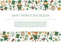 Vector Saint PatrickÃ¢â¬â¢s Day horizontal layout frame border with leprechaun, shamrock isolated on white background. Irish holiday Royalty Free Stock Photo