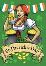 Saint patrick day poster with beautiful girl hold the beer