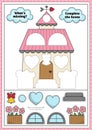 Vector Saint Valentine cut and glue activity. Crafting game with cute kawaii house with hearts. Fun love holiday printable