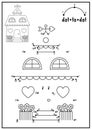 Vector Saint Valentine dot-to-dot and color activity with cute kawaii house with hearts. Love holiday connect the dots game with