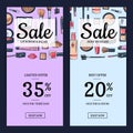 Vector sale banners for beauty shop with hand drawn makeup Royalty Free Stock Photo