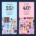 Vector sale banners makeup and skincare in flat style backgrounds Royalty Free Stock Photo