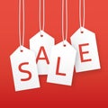 Vector sale illustration. Paper hanging price tags.