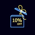 Vector Sale Neon Icon, Open Box, 10 OFF. Royalty Free Stock Photo