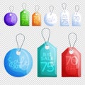 Vector Sale Tags Design Collection Hanging with Different Colors for Store Promotions in transparent Background. Vector Royalty Free Stock Photo