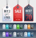 Vector Sale Tags Design Collection Hanging with Different Colors for Store Promotions in transparent Background. Vector Royalty Free Stock Photo