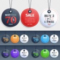 Vector Sale Tags Design Collection Hanging with Different Colors for Store Promotions in transparent Background. Vector Royalty Free Stock Photo