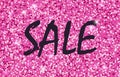 Sale template for banners, sites, advertisement, fliers, brochures, magazines on pink gold glitter, sparkles, bright