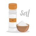 Vector salt illustration isolated in cartoon style. Spanish name
