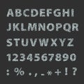 Vector sand font. Latin alphabet from A to Z, numbers and punctuation