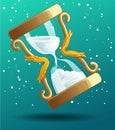 Sand timer is counting down to Christmas festival with snow on background. Royalty Free Stock Photo