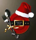 Vector of Santa belt on Red plate with fork and spoon.