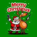 Vector santa cartoon with funny santa claus and red nosed reindeer. christmas background illustration