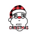 Vector Santa Claus illustration with hat, beard and glasses. Buffalo plaid. Cute Christmas design Royalty Free Stock Photo