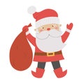 Vector Santa Claus with red sack. Cute winter Father Frost illustration isolated on white background. Funny flat style character Royalty Free Stock Photo