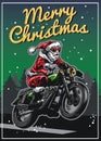 Santa claus riding motorcycle in christmas greeting card design