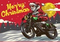 Santa claus riding vintage motorcycle