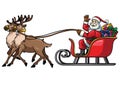 Santa ride sleigh with reindeer in the white background
