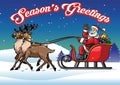 Santa riding sleigh pulled by his reindeers Royalty Free Stock Photo