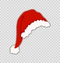 Vector Santa`s Hat Isolated on Transparent Background, Christmas, Festive Element.