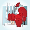 Vector santa warms frozen feet in hot water