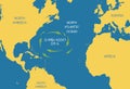 Vector. The Sargasso sea on the world map.