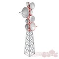 Vector satellite tower in isometric perspective isolated on white background. Royalty Free Stock Photo