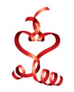 Vector satin hearts of red ribbons