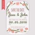 Vector save the date card with hand drawn vintage daisy flowers in rustic style