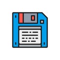 Vector save, diskette, floppy disc flat color line icon. Royalty Free Stock Photo