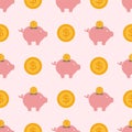 Vector save money piggy bank flat design banking economy save coin finance moneybox seamless pattern background