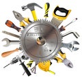 Vector Saw Blade with Tools Royalty Free Stock Photo