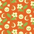 Vector Scandinavia cute and simple flower and the moon illustration seamless repeat pattern
