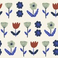 Vector Scandinavian design flower motif illustration seamless repeat pattern Royalty Free Stock Photo