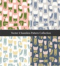 Vector Scandinavian simple and modern tulip illustration motif seamless repeat pattern collection set Royalty Free Stock Photo