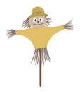 Vector scarecrow isolated on white background. Flat spring garden bugaboo illustration.