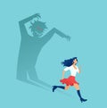 Vector of a scared woman running away from a scary man shadow