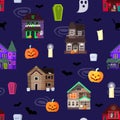 Vector scary horror house dark castle home halloween scare spooky background old creepy haunted mystery abandoned black Royalty Free Stock Photo