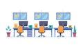 Computer Lab Office Row Vector Scene, vector design Generative AI Royalty Free Stock Photo