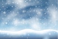 Vector scene with snow on the ground and snowflakes falling from the sky in a blizzard - christmas background, winter season Royalty Free Stock Photo