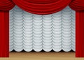 Vector Scene with White and Red Curtains Royalty Free Stock Photo