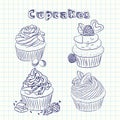 Vector scetch cupcake. Sheet background