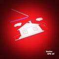 Vector schematic house on red background