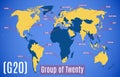 Vector schematic map. Member countries in the G20 Royalty Free Stock Photo