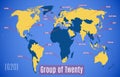 Vector schematic map. Member countries in the G20 Royalty Free Stock Photo