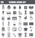 Vector School black icons set. Dark grey symbols on white background.